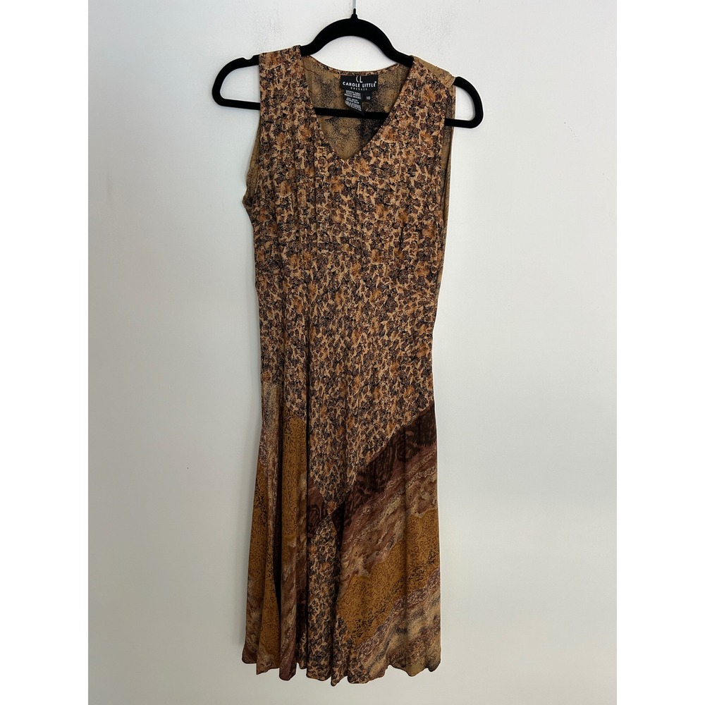 Carole Little Vintage‎ Earth Tone Patchwork Print Rayon Midi Dress SZ M Bohemian